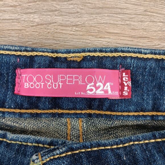 Levis 524 Too Superlow Jeans Women Size 9M Juniors Blue Dark Demim Boot Cut - Picture 5 of 11